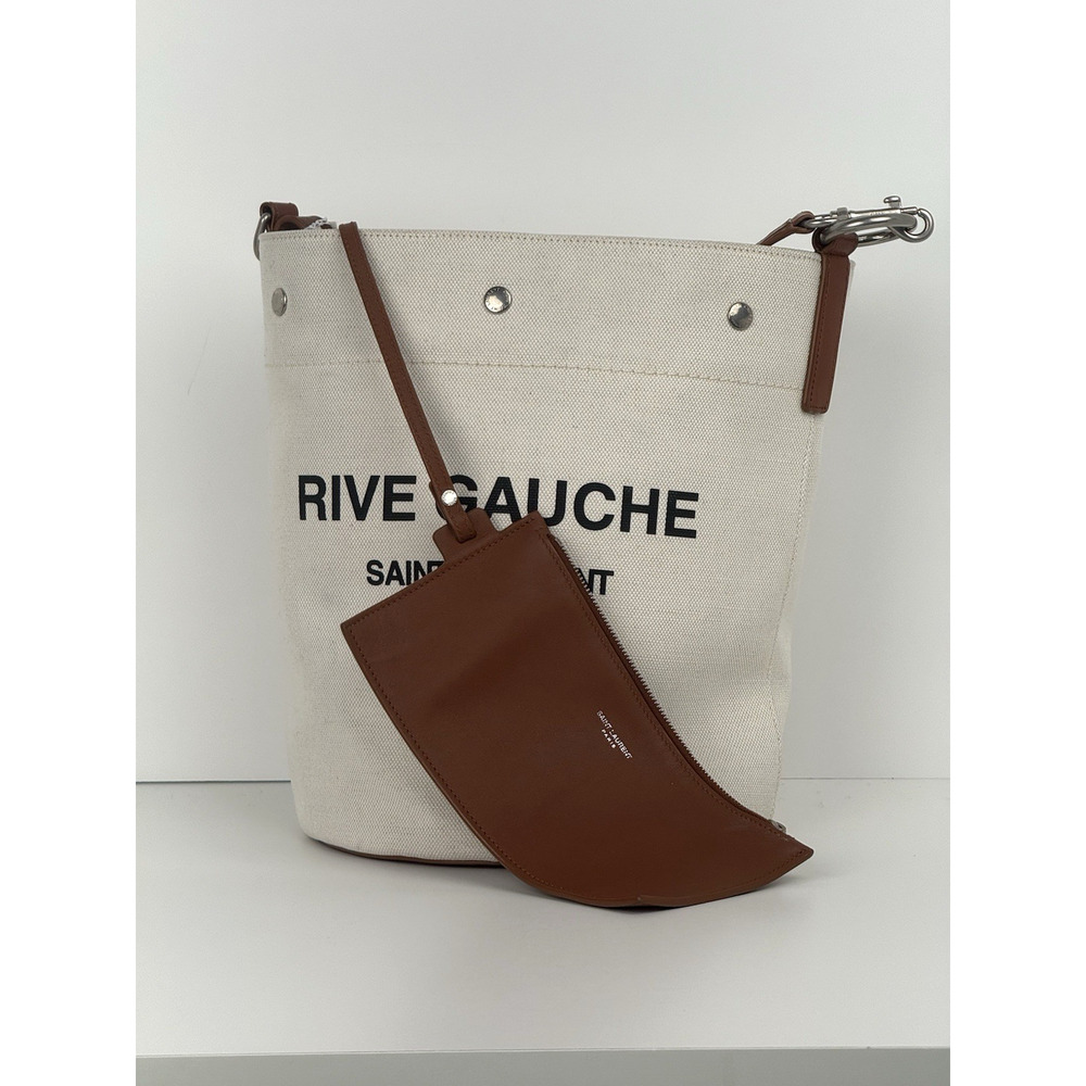 Saint Laurent Rive Gauche Linen Leather Women’s Bucket Bag in Beige - Picture 2 of 16